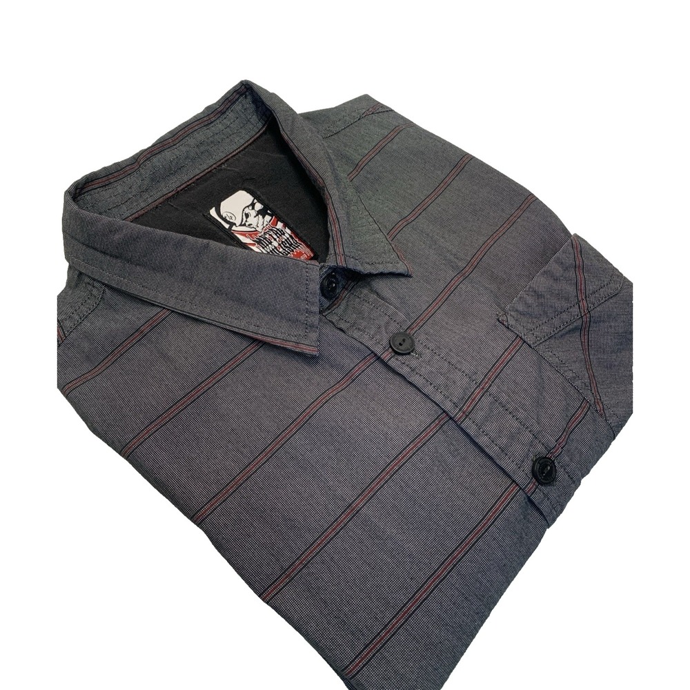 Metal Mulisha Short Sleeve Button Up  Shirt Men's M Gray Biker‎ Skater Y2K